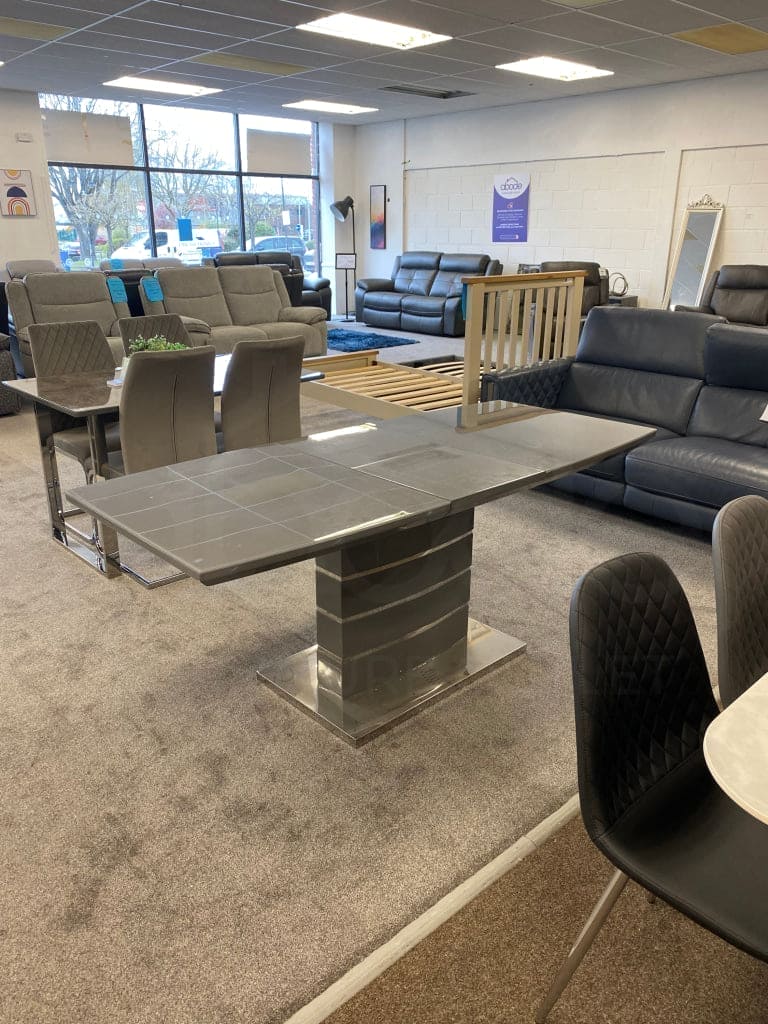 This Whole Dining Set - Grey Extending Glass Top Dining Table ( 140CM - 180CM )+ 6 Grey Leather Chairs - Image 10
