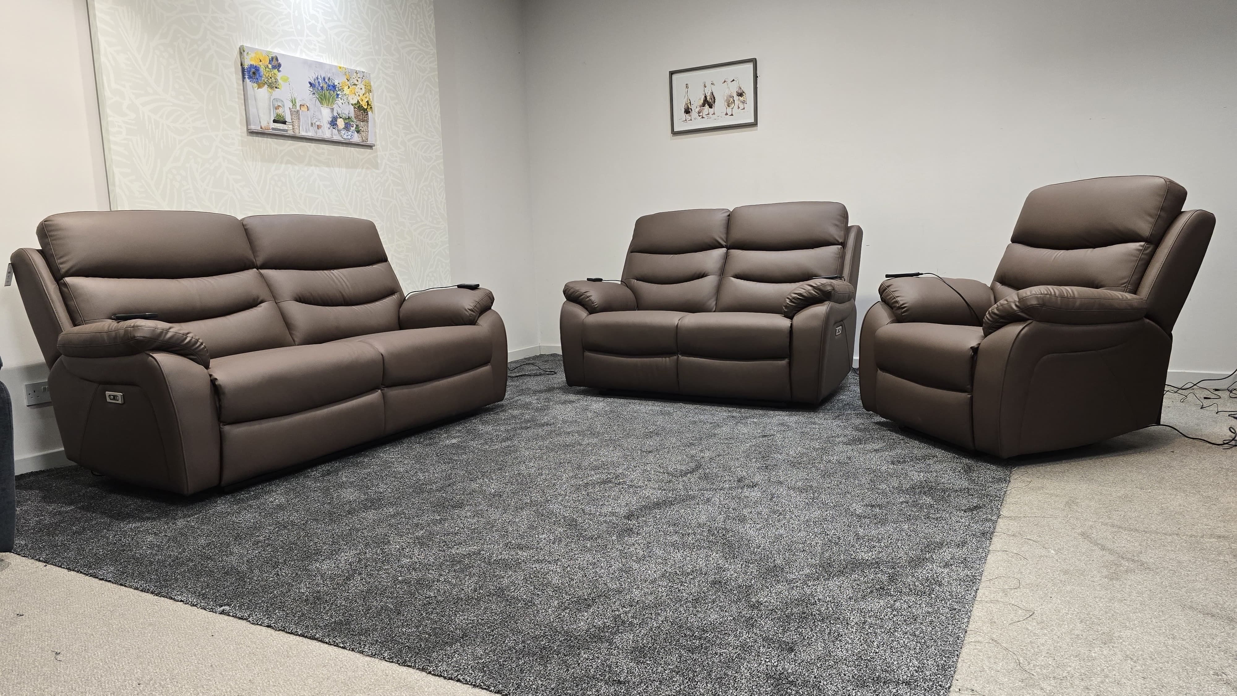 "Bertie" Brown Leather Electric Reclining Massage Sofa Range With Power Headrests & USB Charging Ports For Ultimate Comfort - Image 11