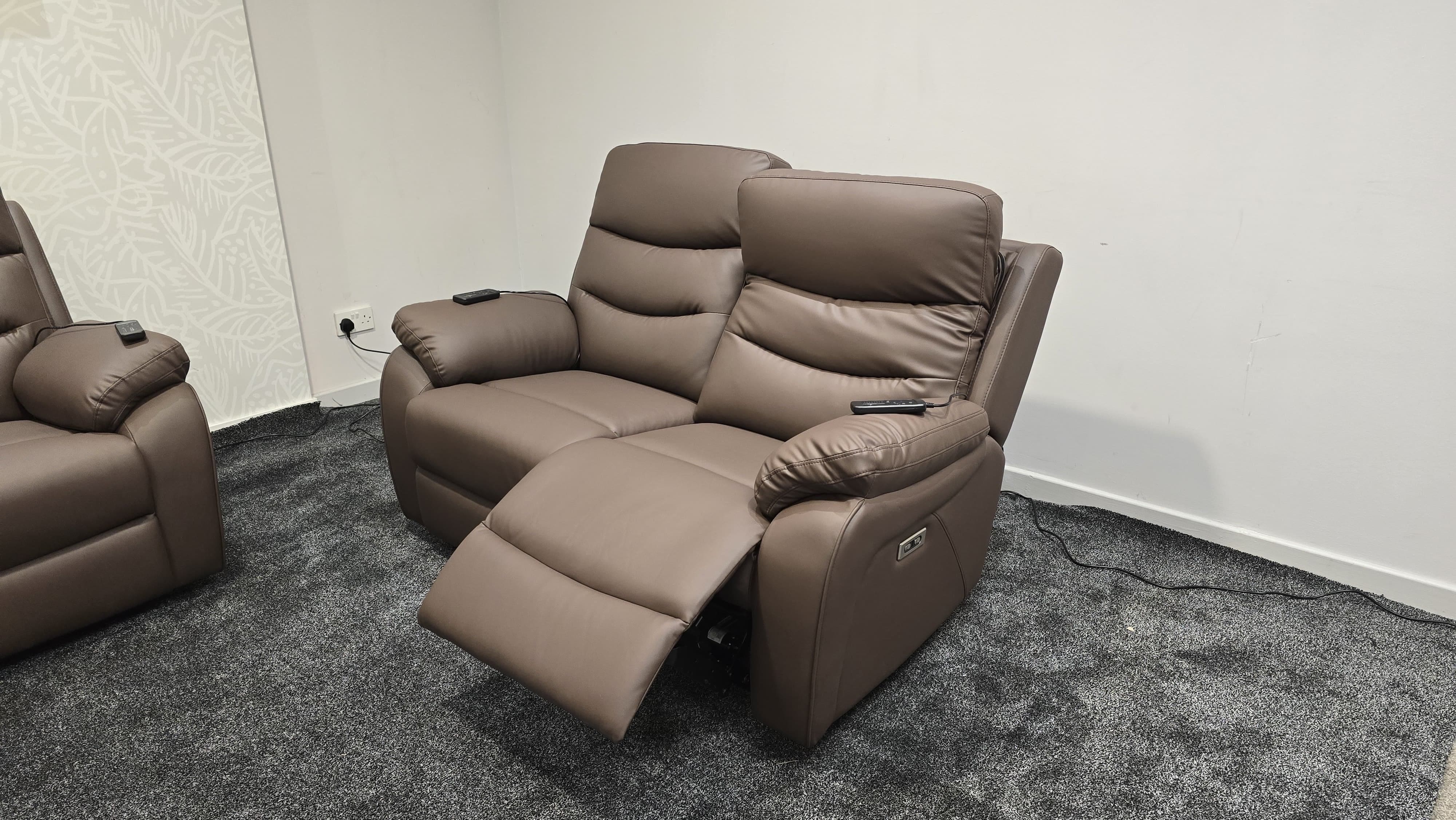 "Bertie" Brown Leather Electric Reclining Massage Sofa Range With Power Headrests & USB Charging Ports For Ultimate Comfort - Image 12