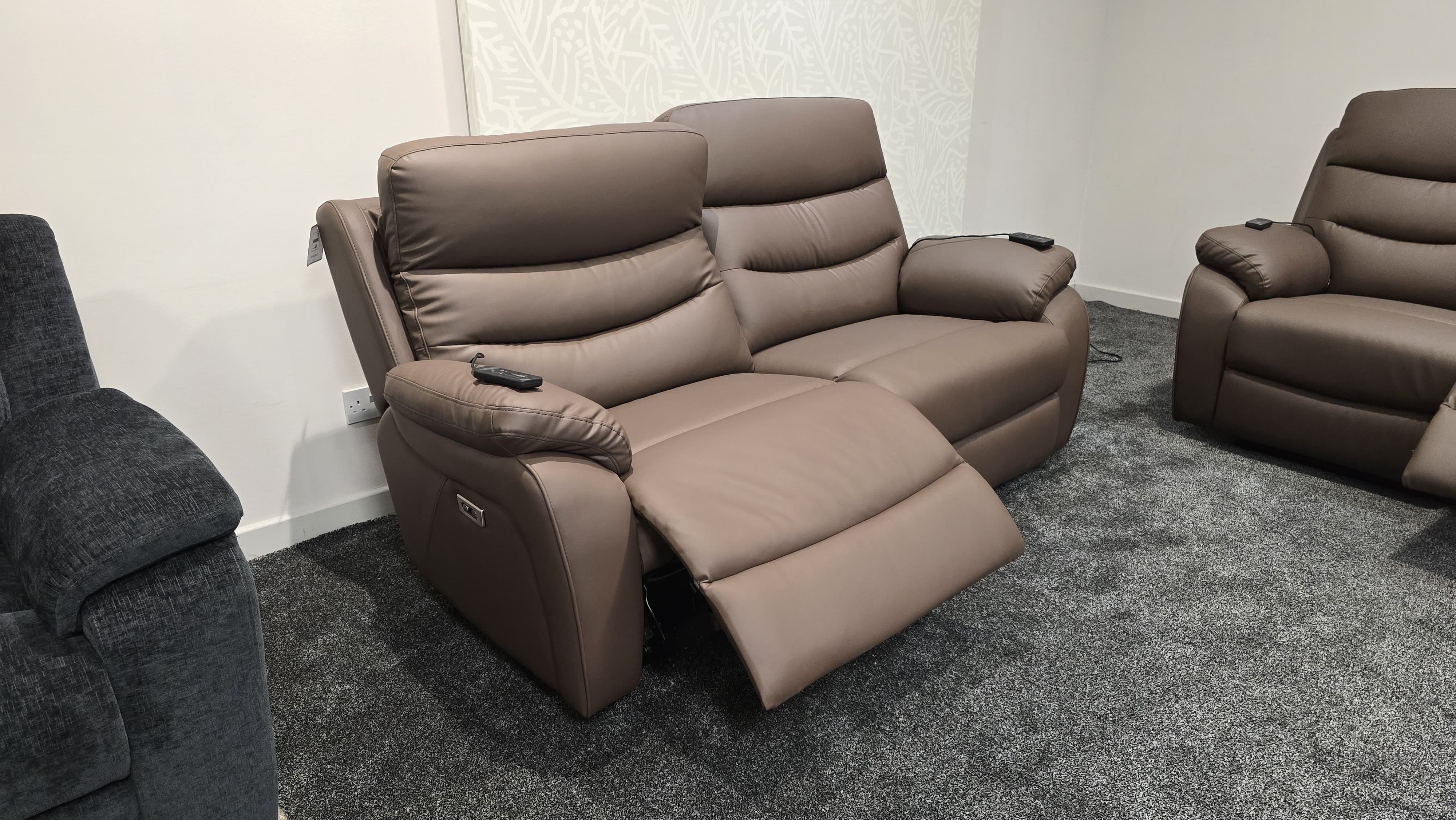 "Bertie" Brown Leather Electric Reclining Massage Sofa Range With Power Headrests & USB Charging Ports For Ultimate Comfort - Image 15
