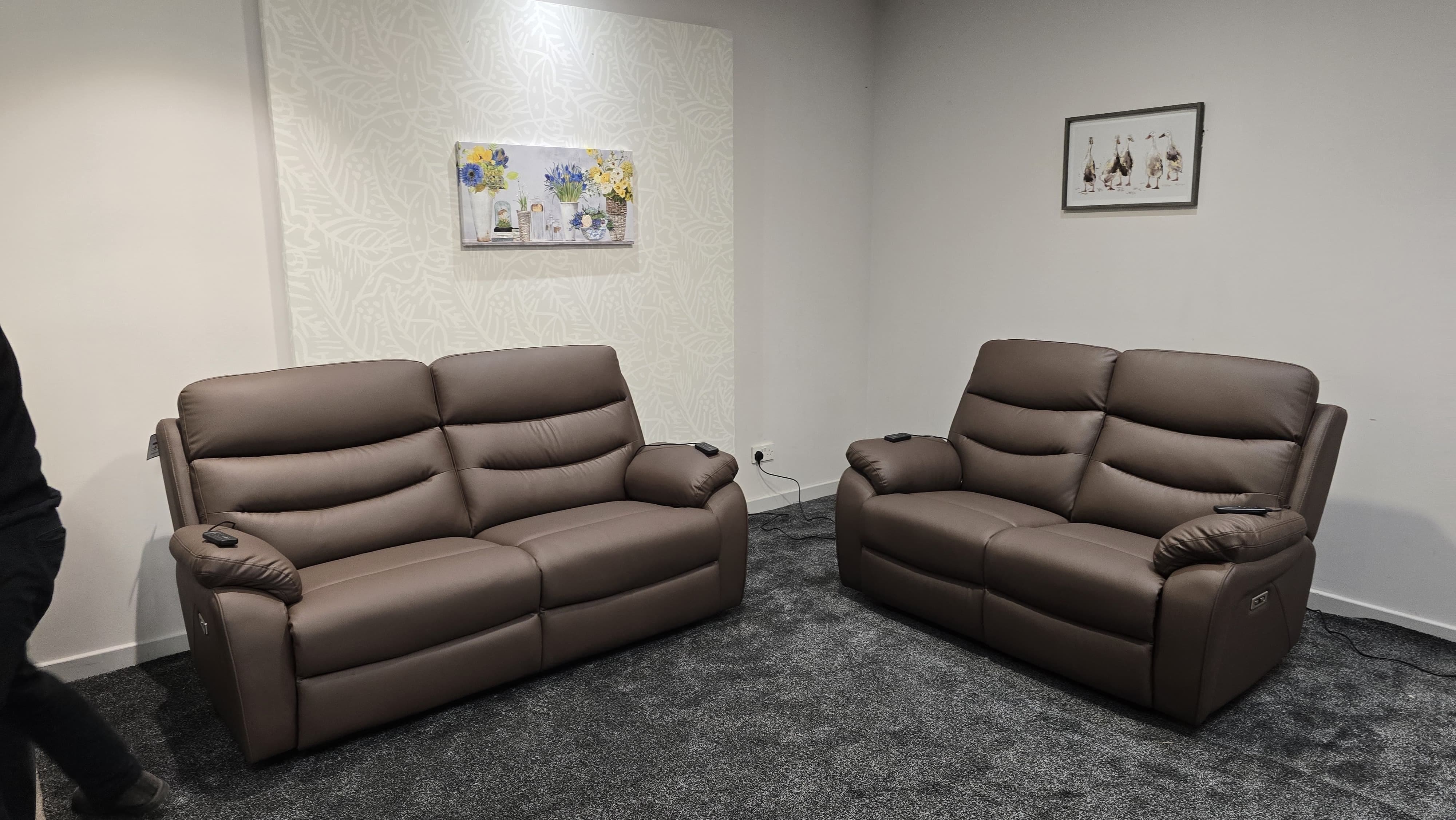 "Bertie" Brown Leather Electric Reclining Massage Sofa Range With Power Headrests & USB Charging Ports For Ultimate Comfort - Image 16