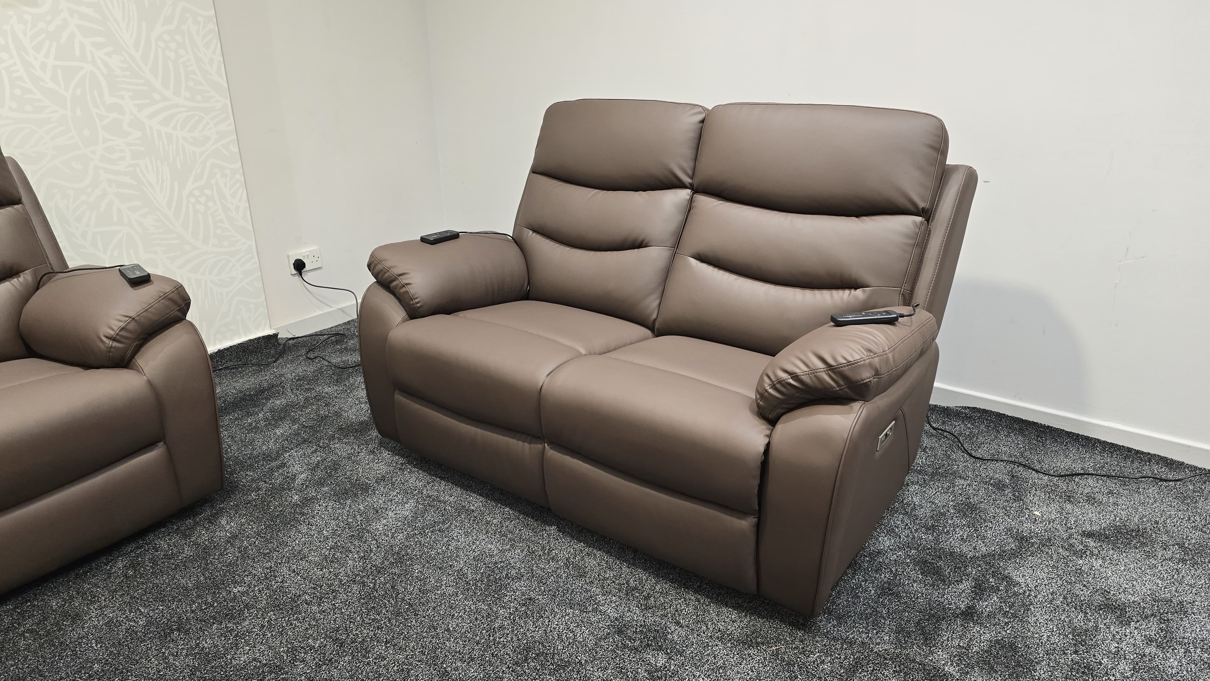 "Bertie" Brown Leather Electric Reclining Massage Sofa Range With Power Headrests & USB Charging Ports For Ultimate Comfort - Image 17