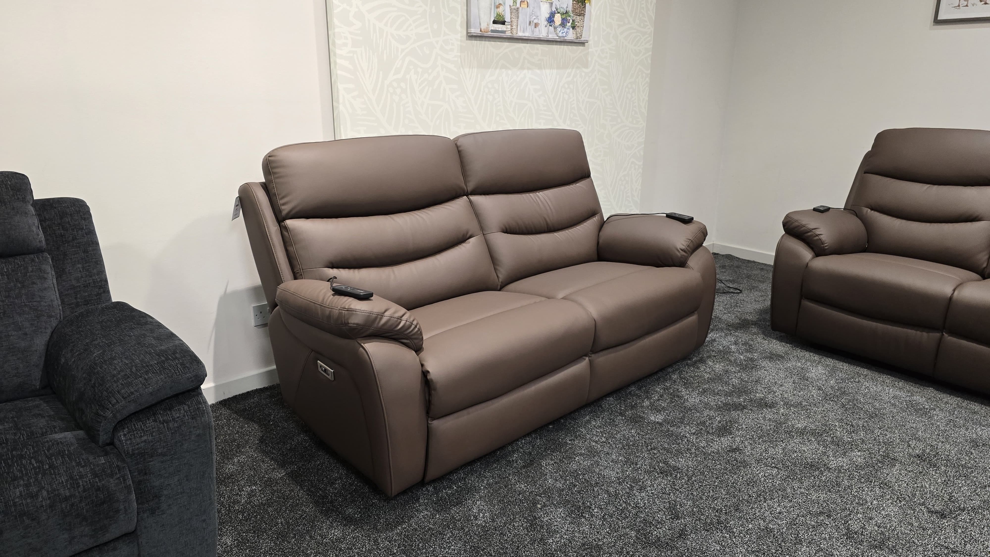"Bertie" Brown Leather Electric Reclining Massage Sofa Range With Power Headrests & USB Charging Ports For Ultimate Comfort - Image 18