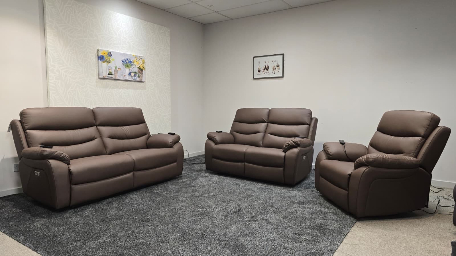 "Bertie" Brown Leather Electric Reclining Massage Sofa Range With Power Headrests & USB Charging Ports For Ultimate Comfort - Image 20
