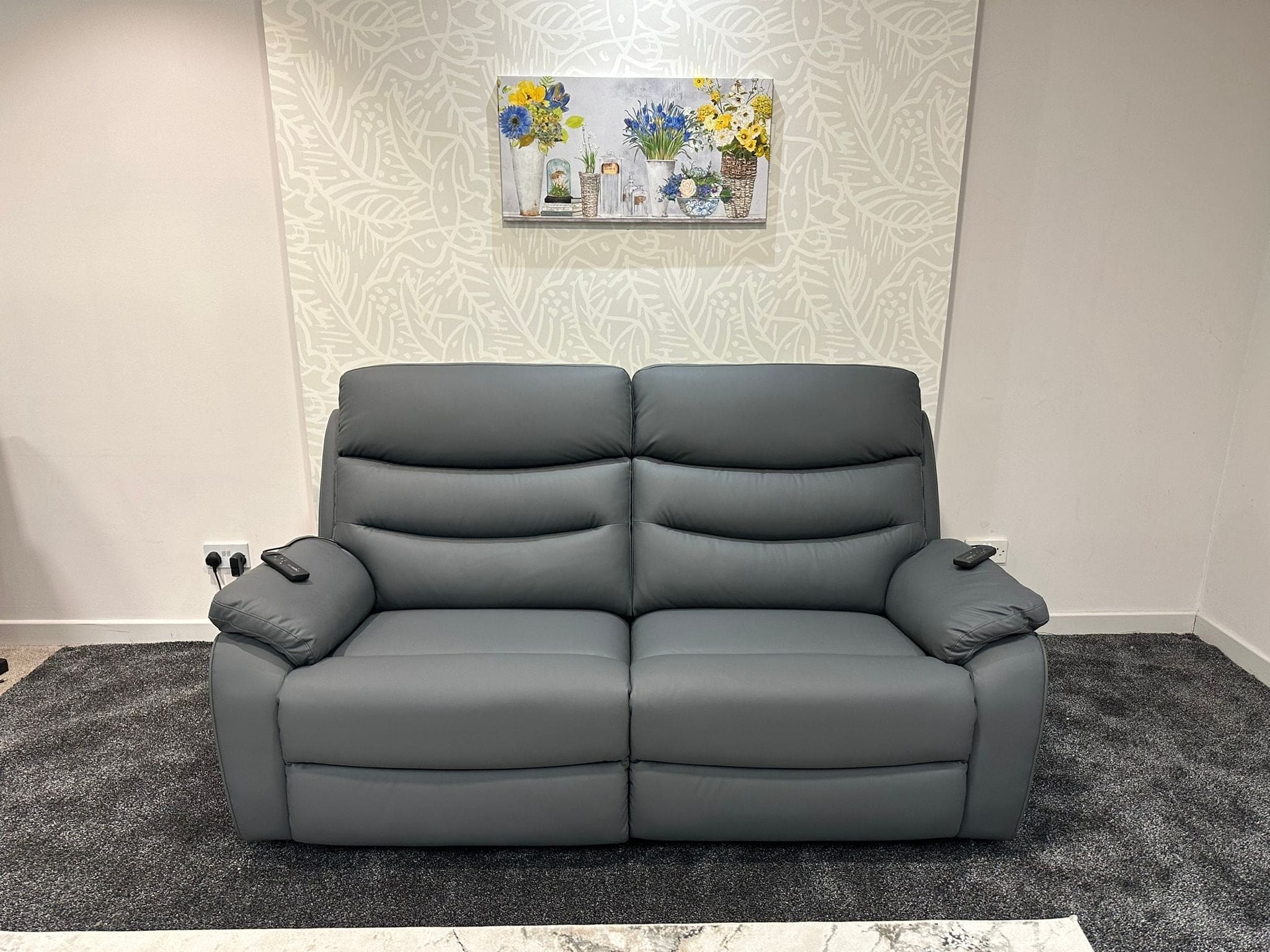 "Bertie" Grey Leather Electric Reclining Massage Sofa Range With Power Headrests & USB Charging Ports For Ultimate Comfort - Image 10