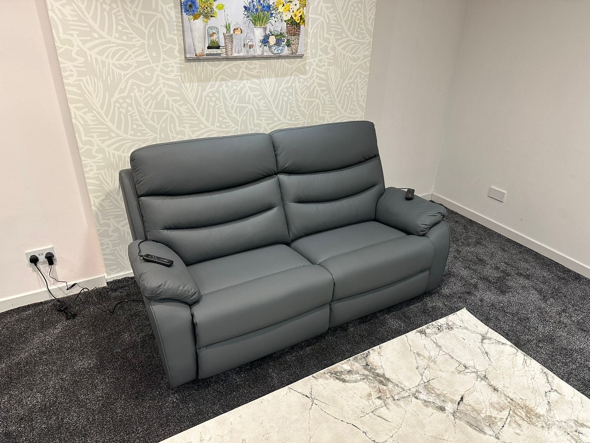 "Bertie" Grey Leather Electric Reclining Massage Sofa Range With Power Headrests & USB Charging Ports For Ultimate Comfort - Image 11