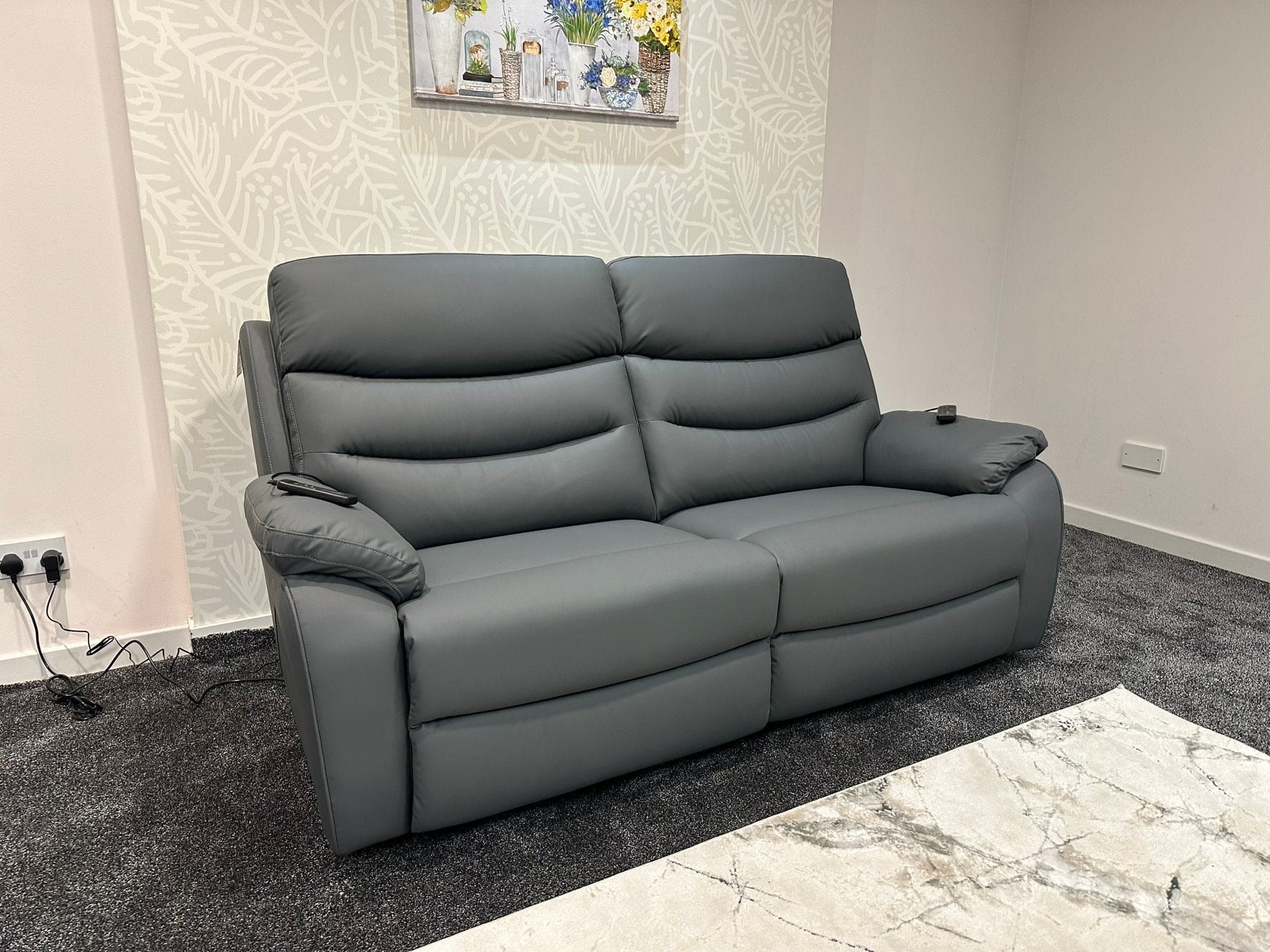 "Bertie" Grey Leather Electric Reclining Massage Sofa Range With Power Headrests & USB Charging Ports For Ultimate Comfort - Image 13