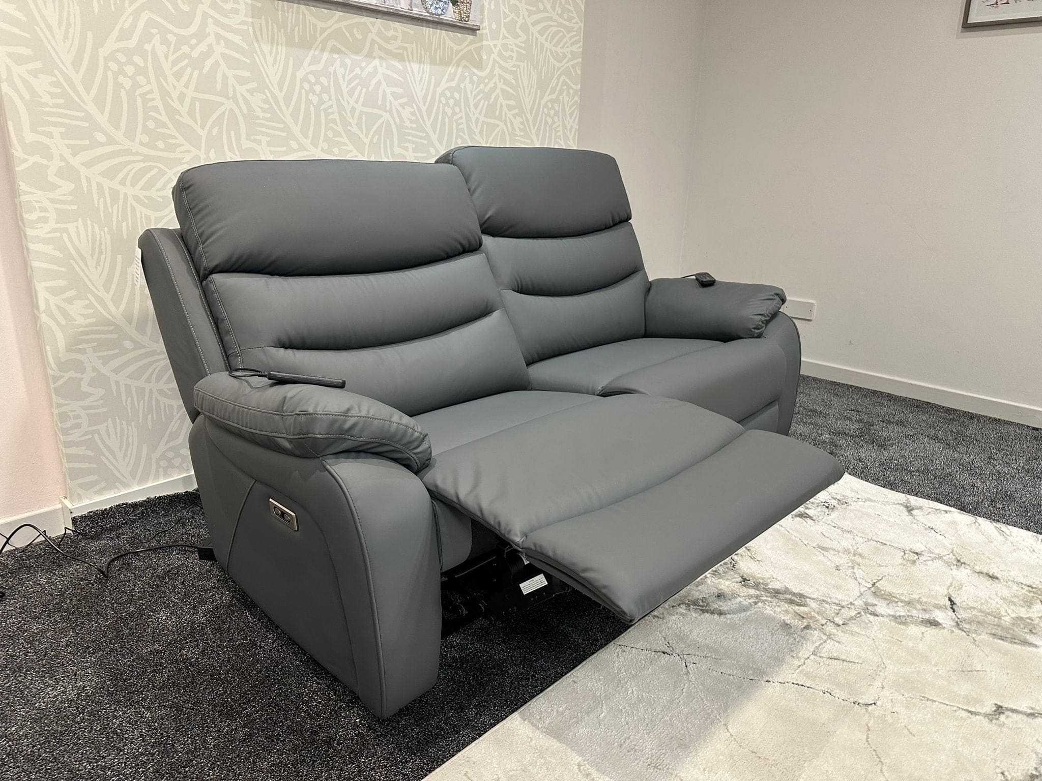 "Bertie" Grey Leather Electric Reclining Massage Sofa Range With Power Headrests & USB Charging Ports For Ultimate Comfort - Image 14