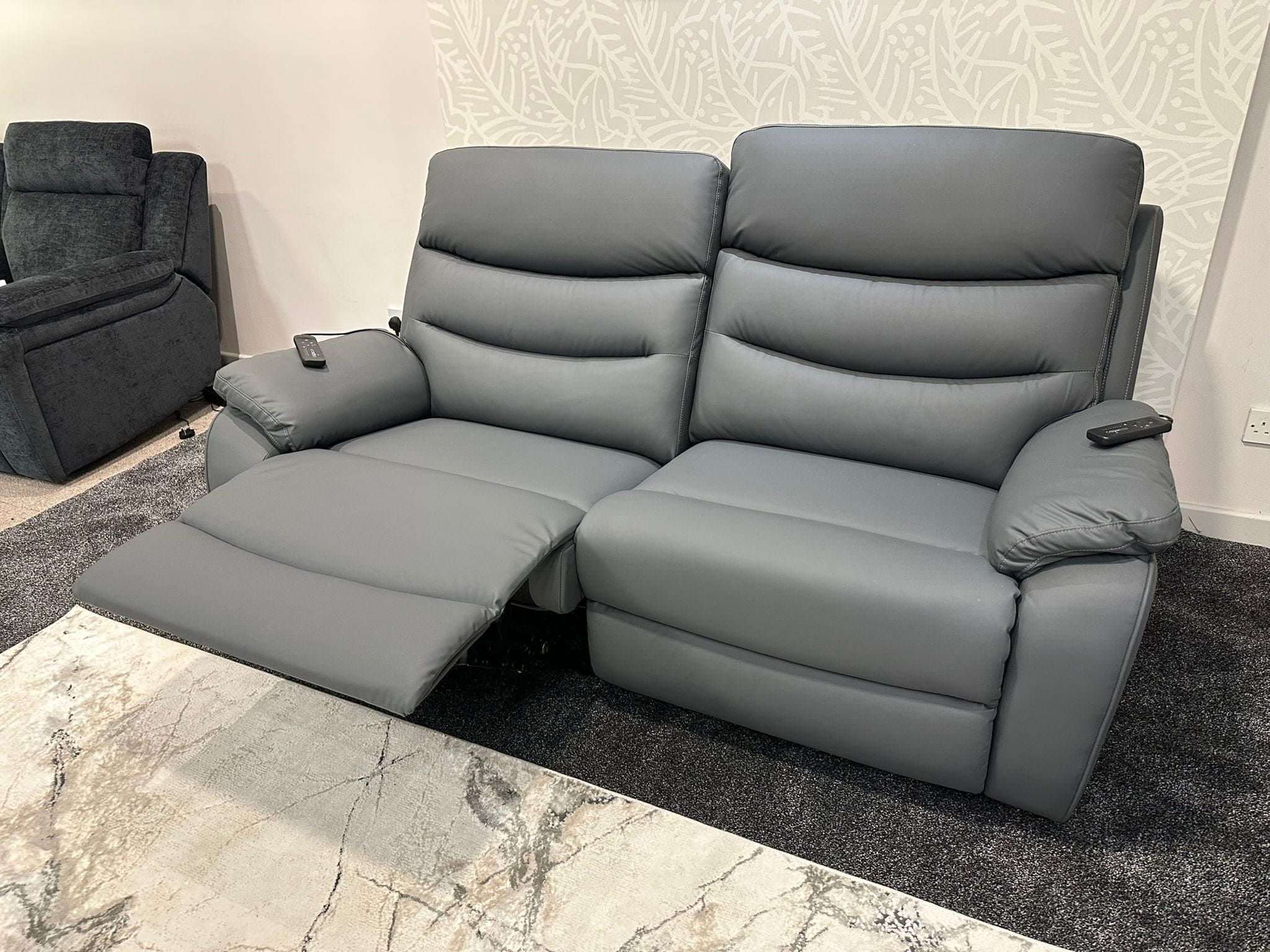 "Bertie" Grey Leather Electric Reclining Massage Sofa Range With Power Headrests & USB Charging Ports For Ultimate Comfort - Image 15