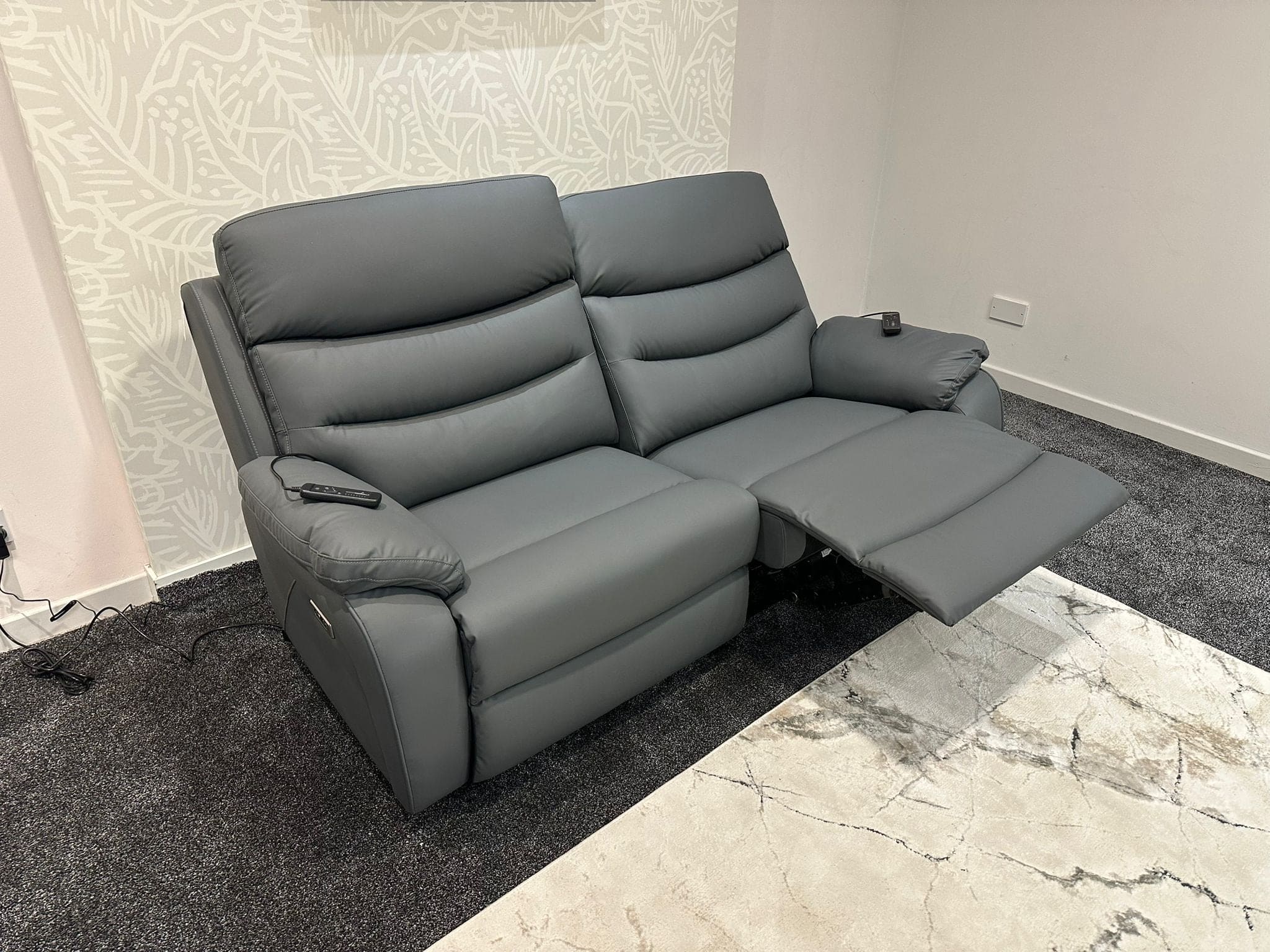 "Bertie" Grey Leather Electric Reclining Massage Sofa Range With Power Headrests & USB Charging Ports For Ultimate Comfort - Image 16
