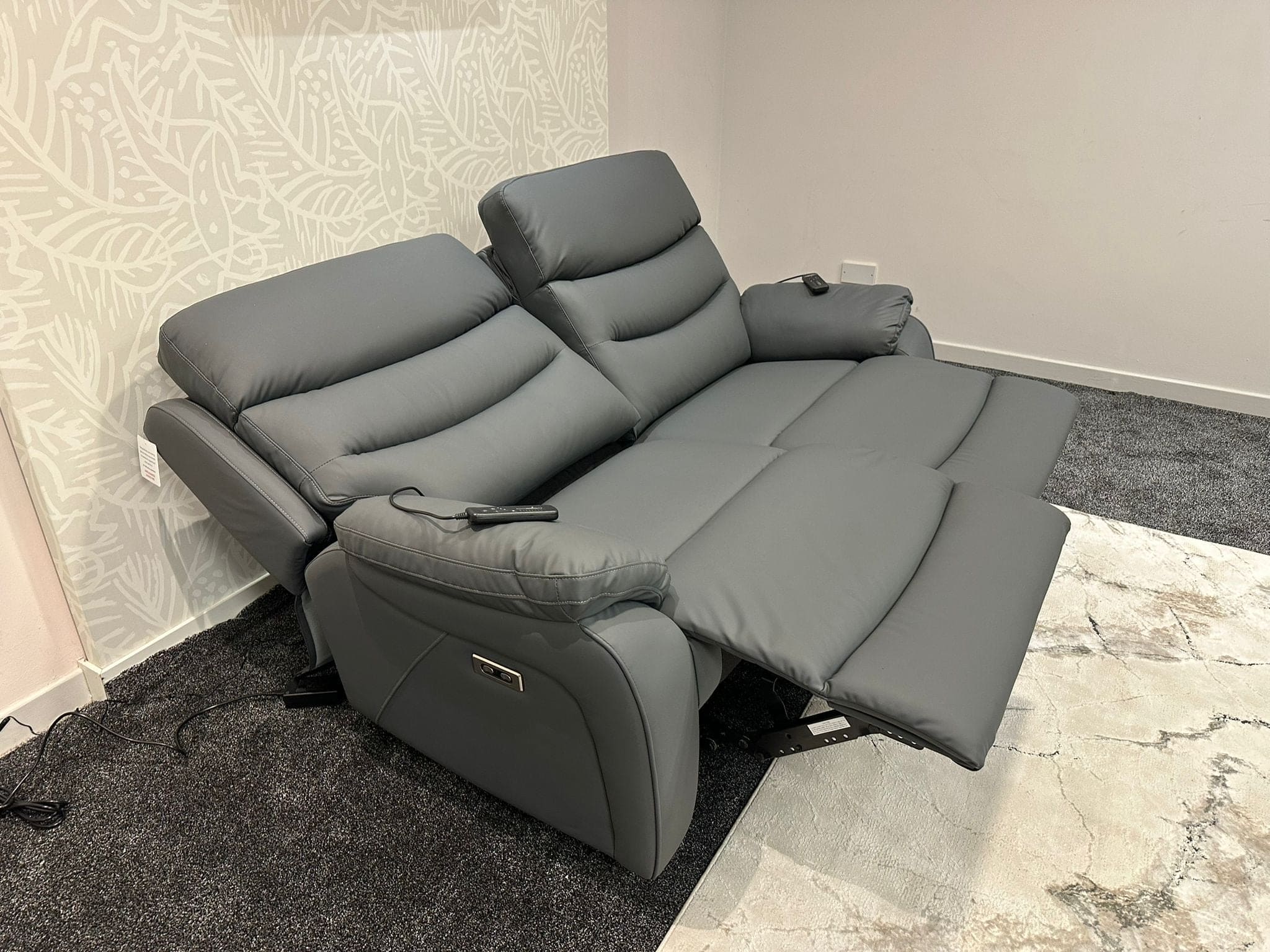 "Bertie" Grey Leather Electric Reclining Massage Sofa Range With Power Headrests & USB Charging Ports For Ultimate Comfort - Image 18