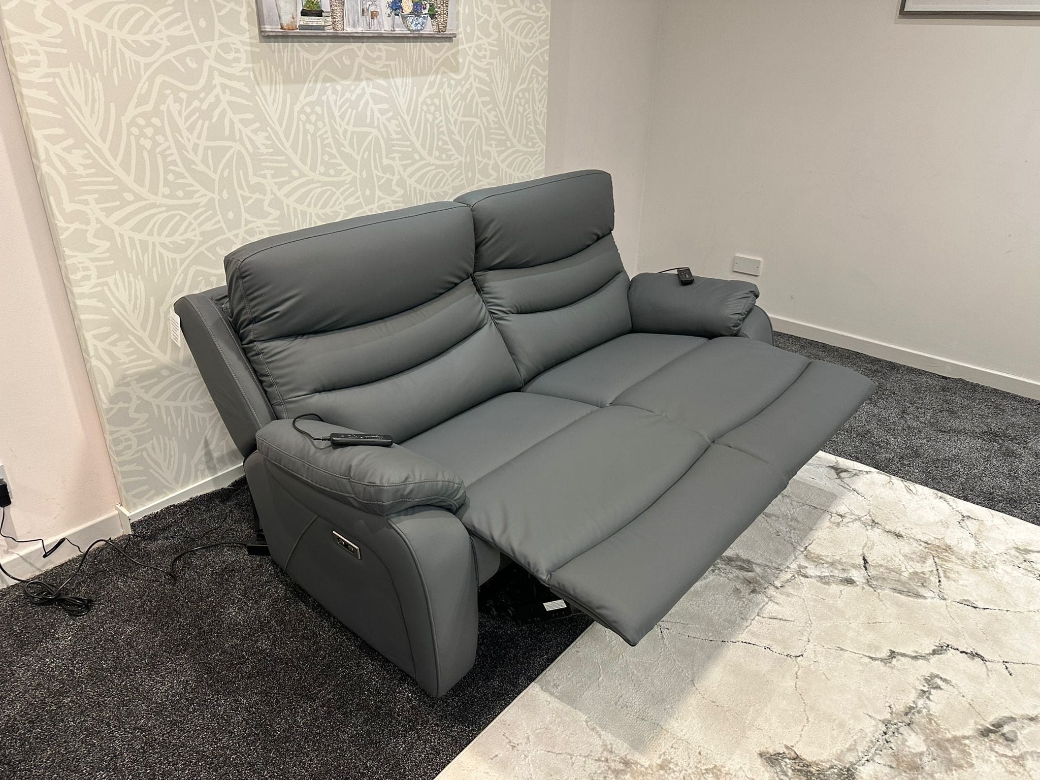 "Bertie" Grey Leather Electric Reclining Massage Sofa Range With Power Headrests & USB Charging Ports For Ultimate Comfort - Image 19