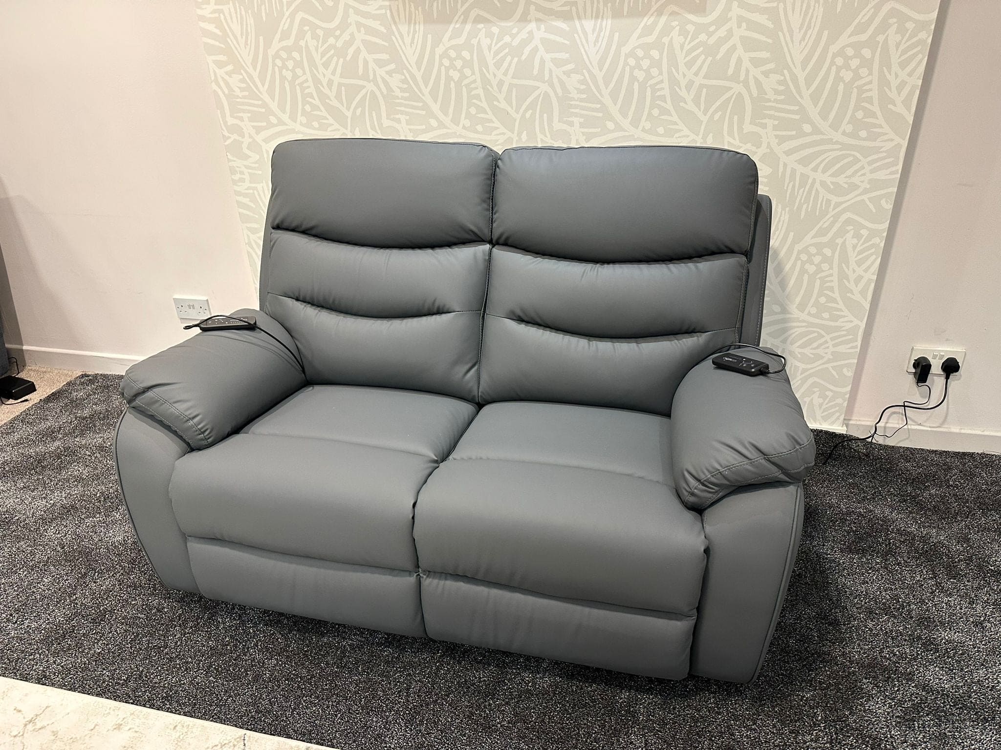 "Bertie" Grey Leather Electric Reclining Massage Sofa Range With Power Headrests & USB Charging Ports For Ultimate Comfort - Image 20