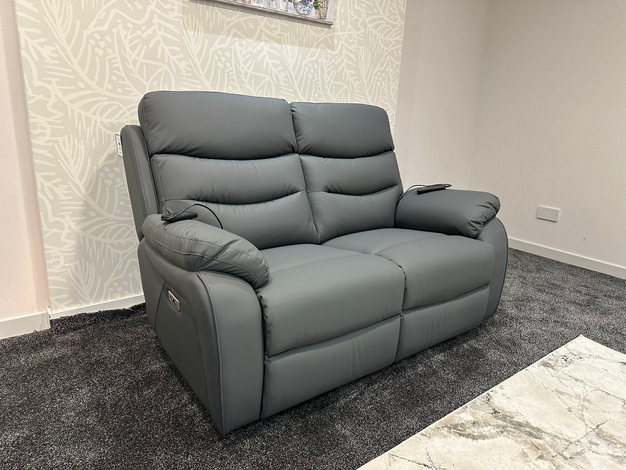 "Bertie" Grey Leather Electric Reclining Massage Sofa Range With Power Headrests & USB Charging Ports For Ultimate Comfort - Image 21