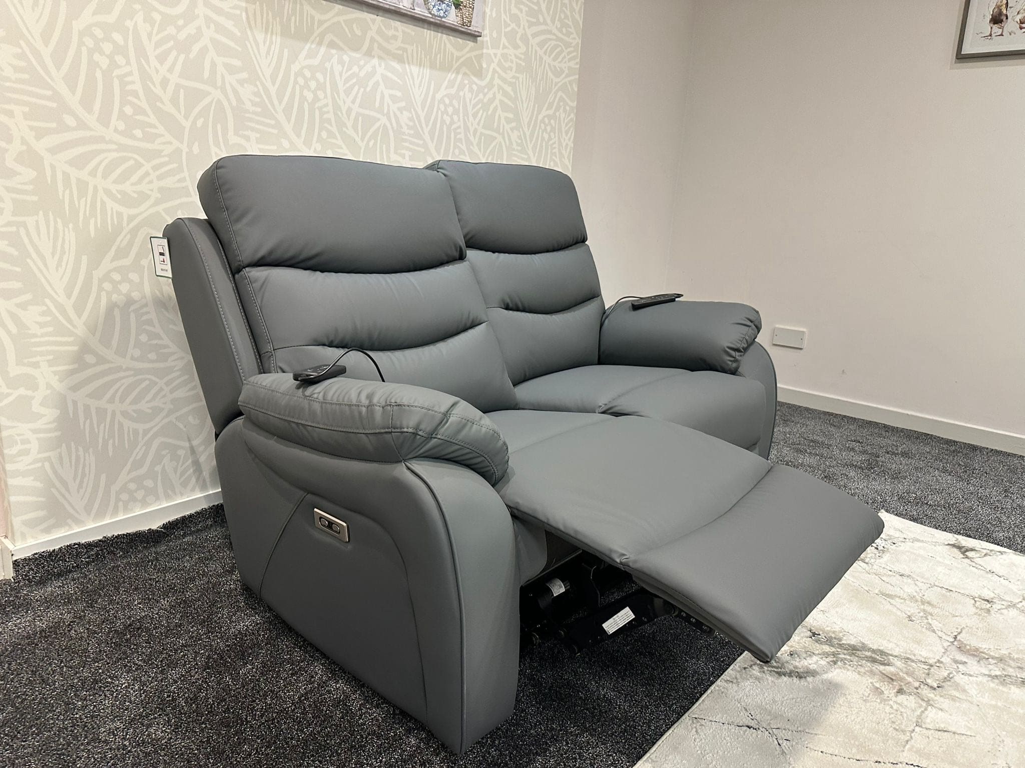 "Bertie" Grey Leather Electric Reclining Massage Sofa Range With Power Headrests & USB Charging Ports For Ultimate Comfort - Image 22