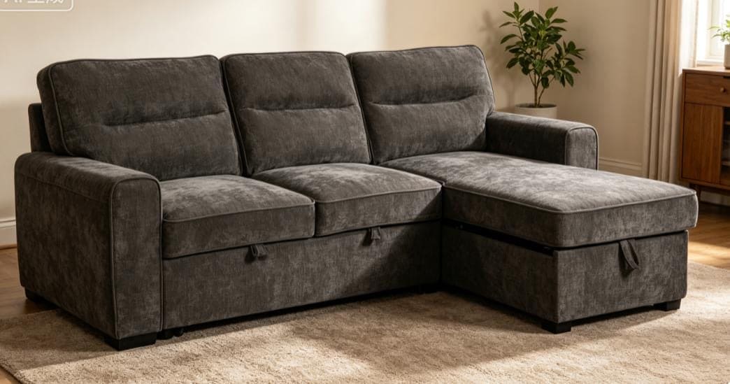 (Back in stock 15th August) 'Lionel' Charcoal Grey Fabric Right Hand Facing Corner Sofa Bed With Storage - Image 10