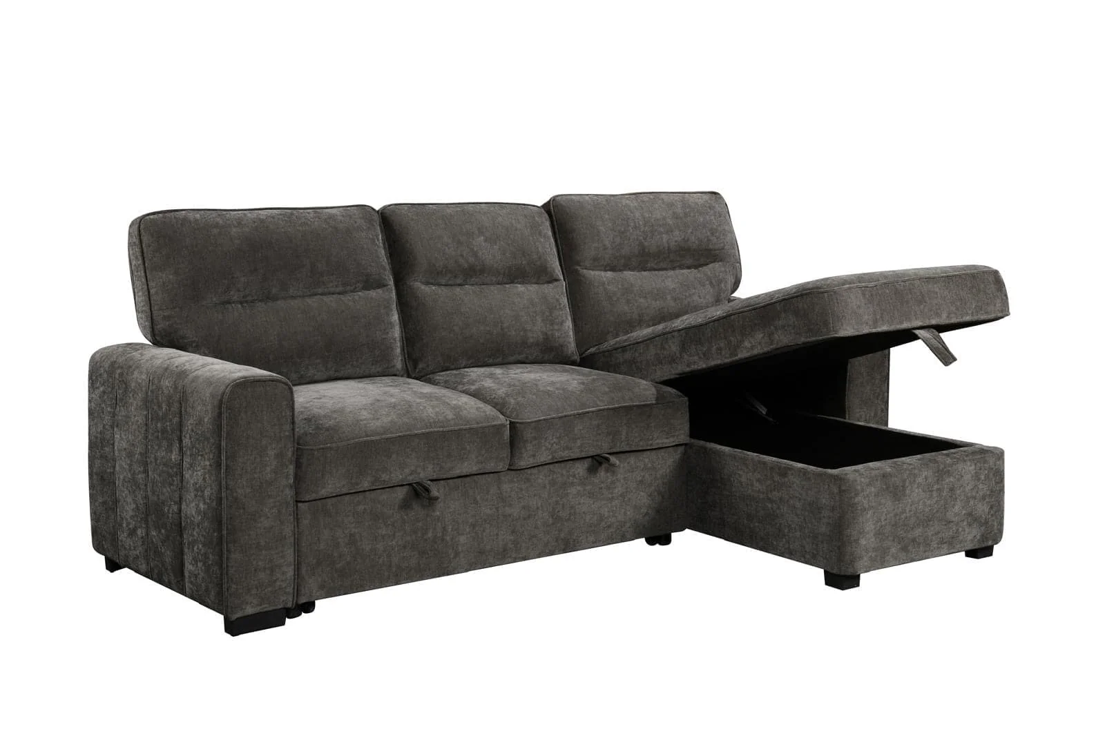 (Back in stock 15th August) 'Lionel' Charcoal Grey Fabric Right Hand Facing Corner Sofa Bed With Storage - Image 5