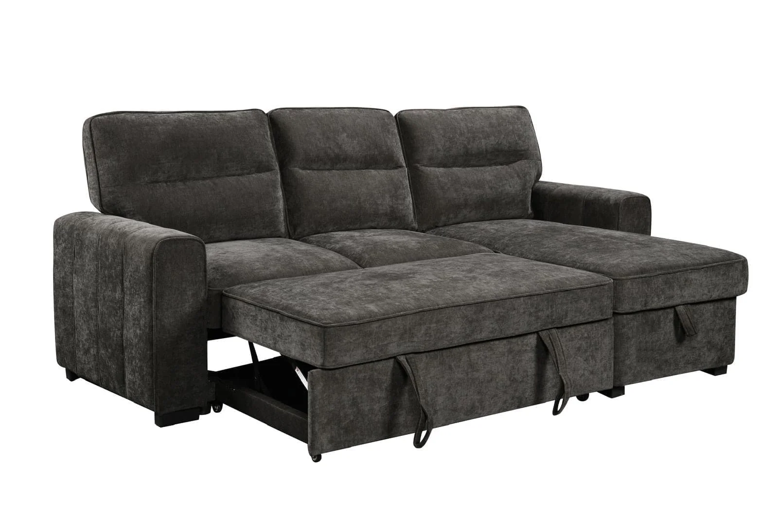 (Back in stock 15th August) 'Lionel' Charcoal Grey Fabric Right Hand Facing Corner Sofa Bed With Storage - Image 6
