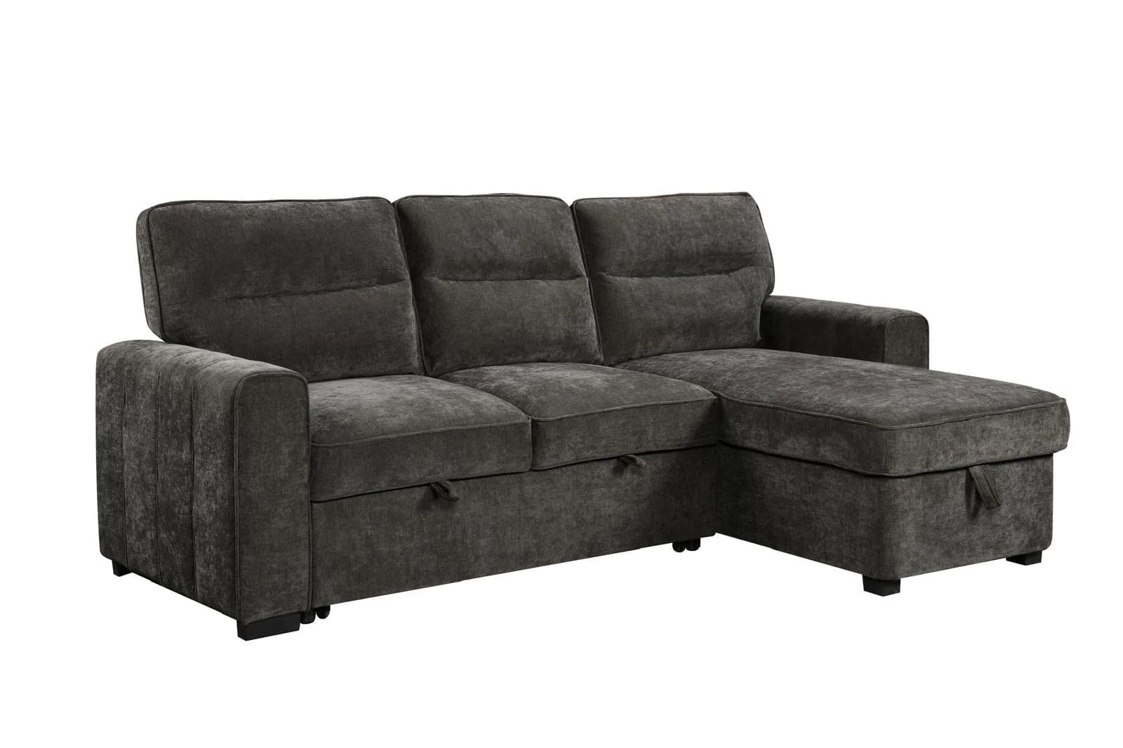 (Back in stock 15th August) 'Lionel' Charcoal Grey Fabric Right Hand Facing Corner Sofa Bed With Storage - Image 8