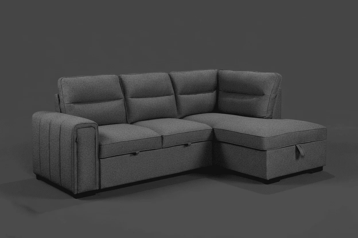 (Back in stock 15th August) 'Musk' Dark Grey Fabric Right Hand Facing Corner Sofa Bed With Storage & Drinks Holder