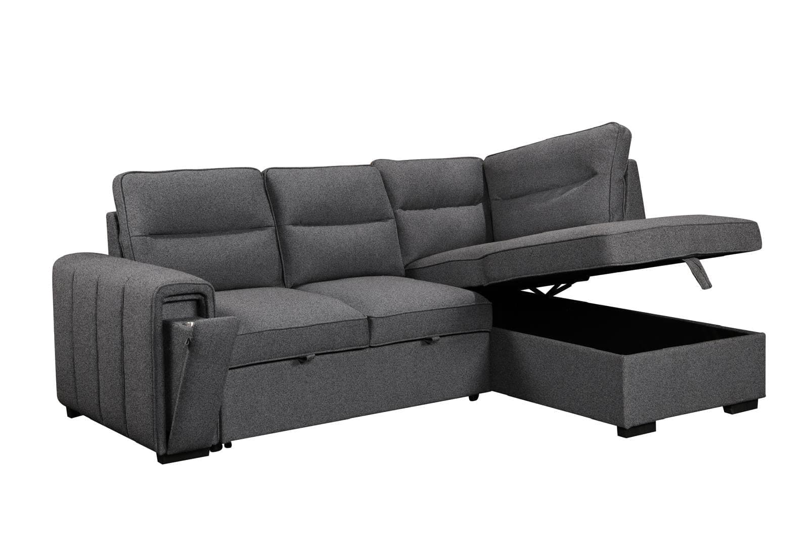(Back in stock 15th August) 'Musk' Dark Grey Fabric Right Hand Facing Corner Sofa Bed With Storage & Drinks Holder - Image 7