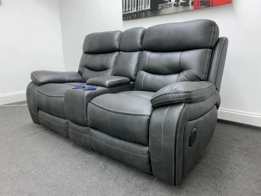 Cinema Sofa | Drinks Coolers | Wireless Charging | Bluetooth Speakers | Power Adjustable Headrests | Express Smart Tech 2 Seater Fabric Power Recliner Sofa With Drinks Console | Couch | - Image 8