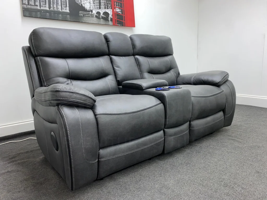 Cinema Sofa | Drinks Coolers | Wireless Charging | Bluetooth Speakers | Power Adjustable Headrests | Express Smart Tech 2 Seater Fabric Power Recliner Sofa With Drinks Console | Couch | - Image 9