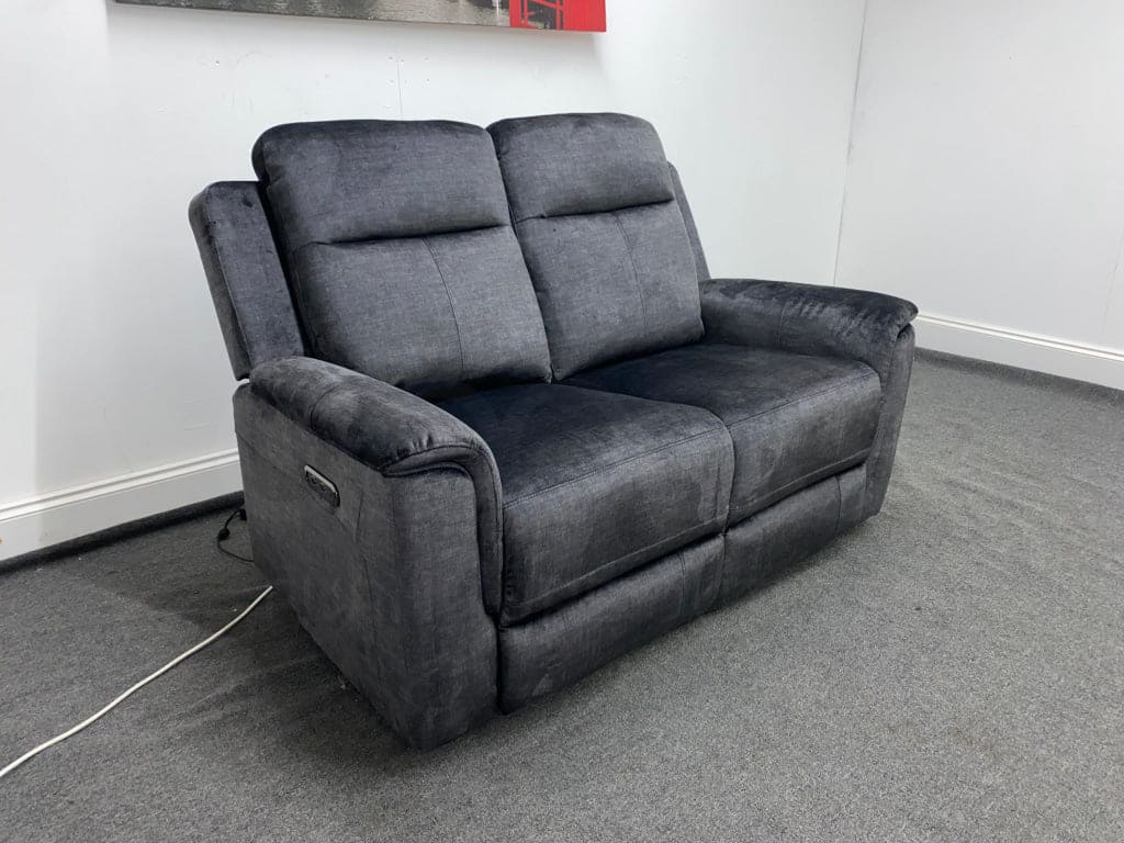 Orwell - Compact Charcoal Grey Velvet Electric / Power Reclining 2 Seater - USB Charging
