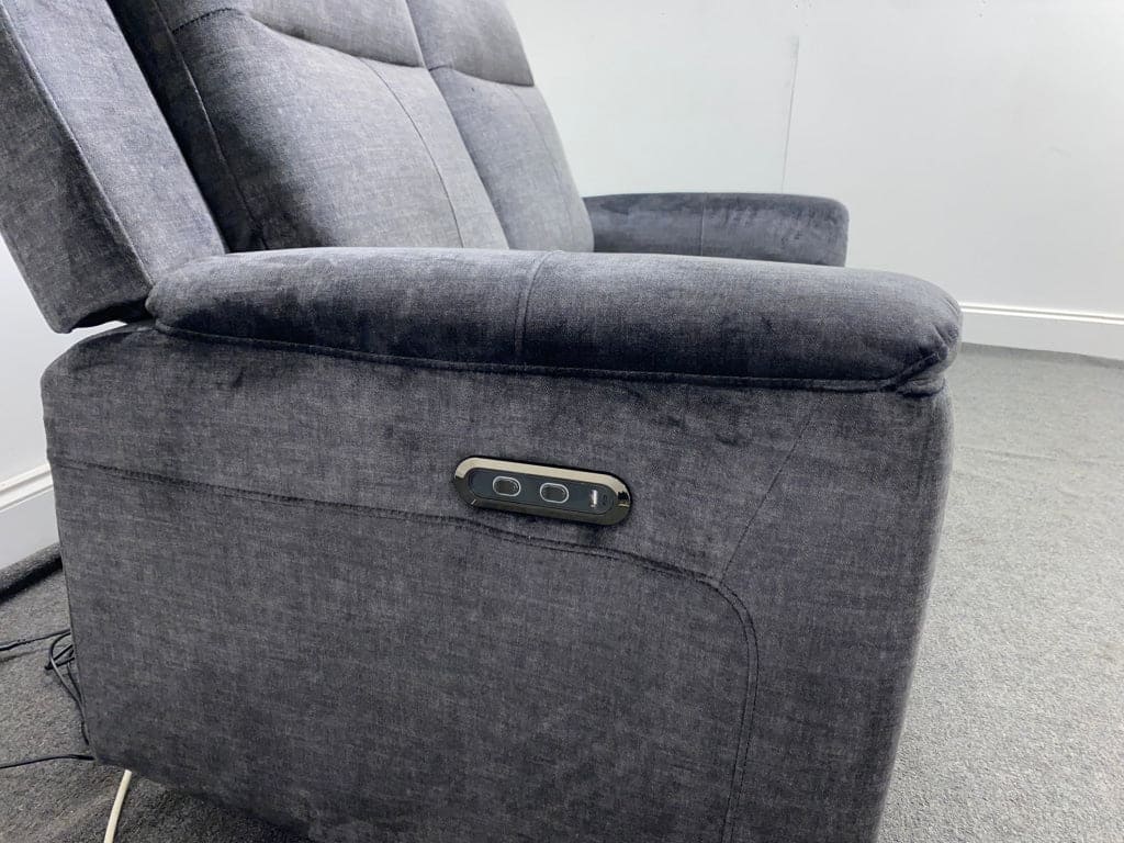 Orwell - Compact Charcoal Grey Velvet Electric / Power Reclining 2 Seater - USB Charging - Image 4