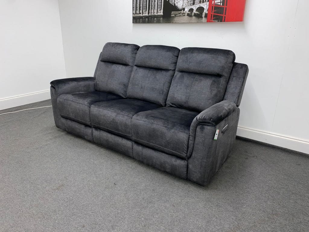 Orwell - Compact Charcoal Grey Velvet Electric / Power Reclining 3 Seater - USB Charging & Drinks Tray Table With Wireless Charging - Image 10