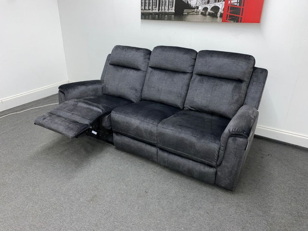 Orwell - Compact Charcoal Grey Velvet Electric / Power Reclining 3 Seater - USB Charging & Drinks Tray Table With Wireless Charging - Image 11