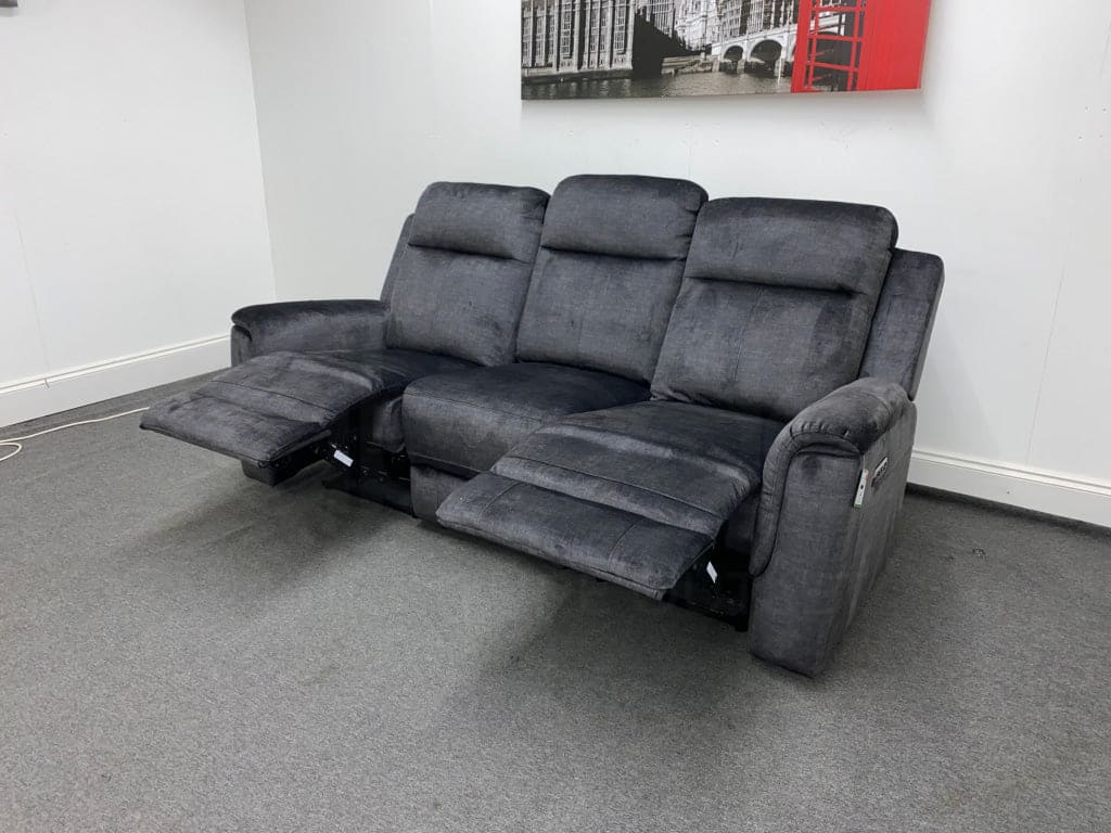 Orwell - Compact Charcoal Grey Velvet Electric / Power Reclining 3 Seater - USB Charging & Drinks Tray Table With Wireless Charging - Image 12