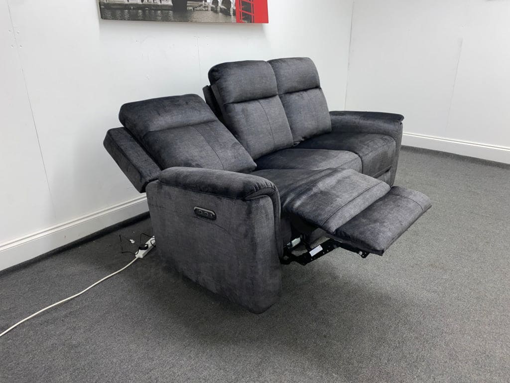 Orwell - Compact Charcoal Grey Velvet Electric / Power Reclining 3 Seater - USB Charging & Drinks Tray Table With Wireless Charging - Image 3