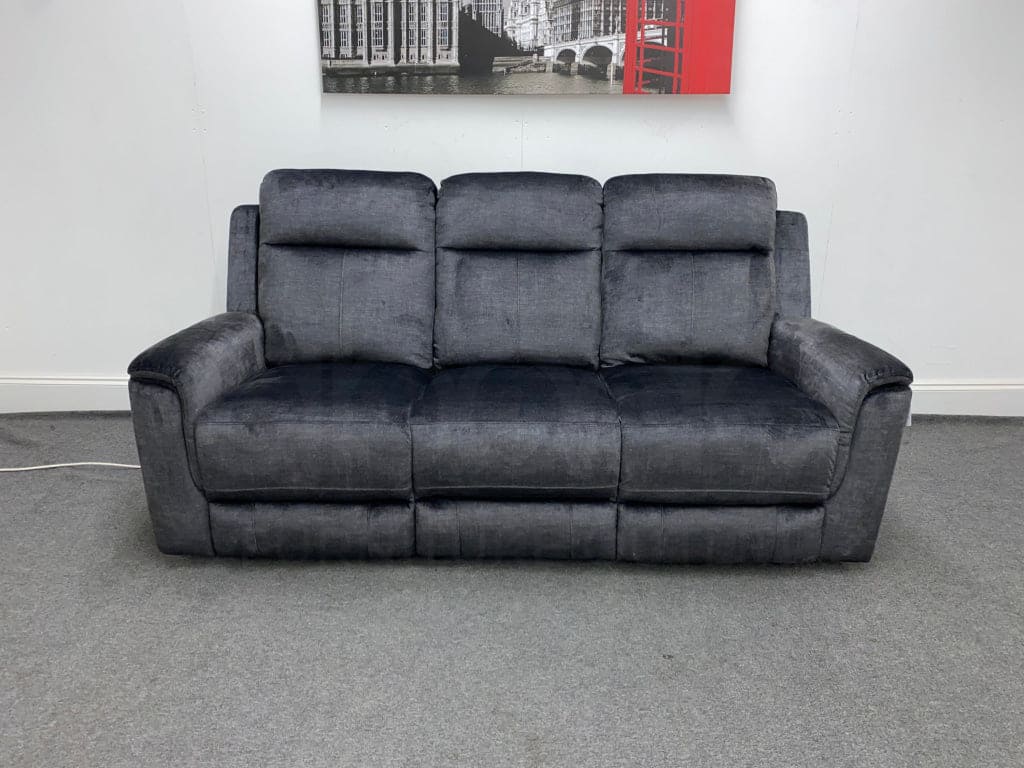 Orwell - Compact Charcoal Grey Velvet Electric / Power Reclining 3 Seater - USB Charging & Drinks Tray Table With Wireless Charging - Image 4