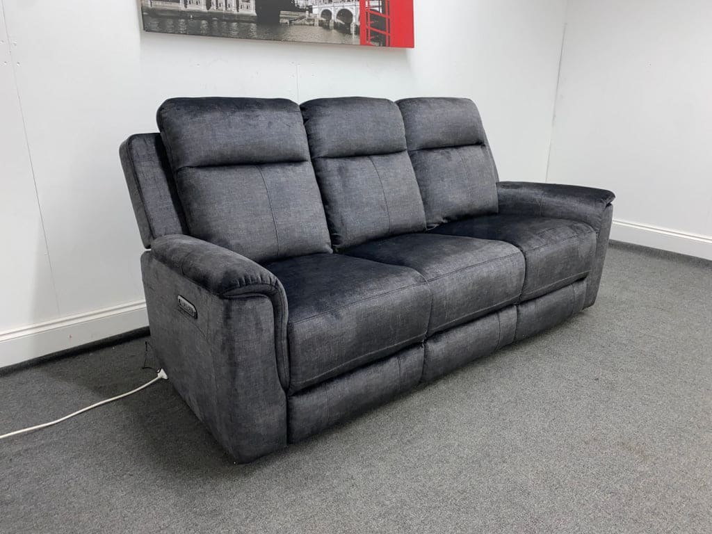 Orwell - Compact Charcoal Grey Velvet Electric / Power Reclining 3 Seater - USB Charging & Drinks Tray Table With Wireless Charging - Image 5