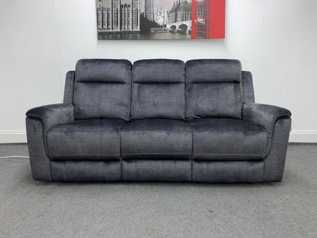 Orwell - Compact Charcoal Grey Velvet Electric / Power Reclining 3 Seater - USB Charging & Drinks Tray Table With Wireless Charging - Image 6