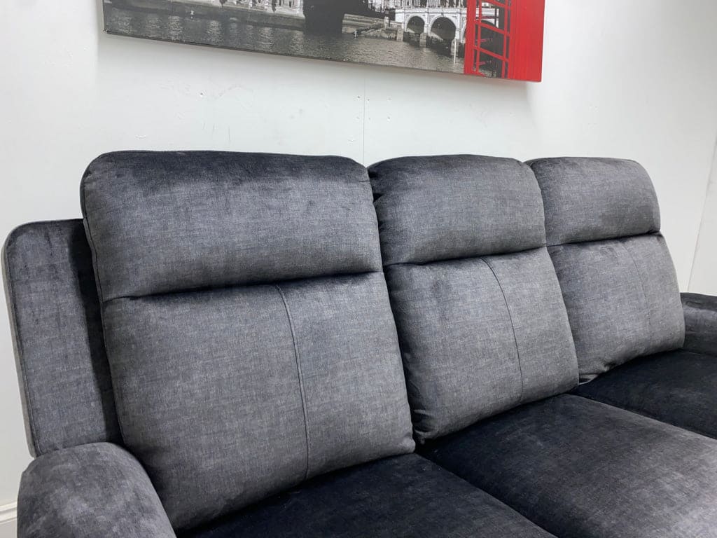 Orwell - Compact Charcoal Grey Velvet Electric / Power Reclining 3 Seater - USB Charging & Drinks Tray Table With Wireless Charging - Image 7