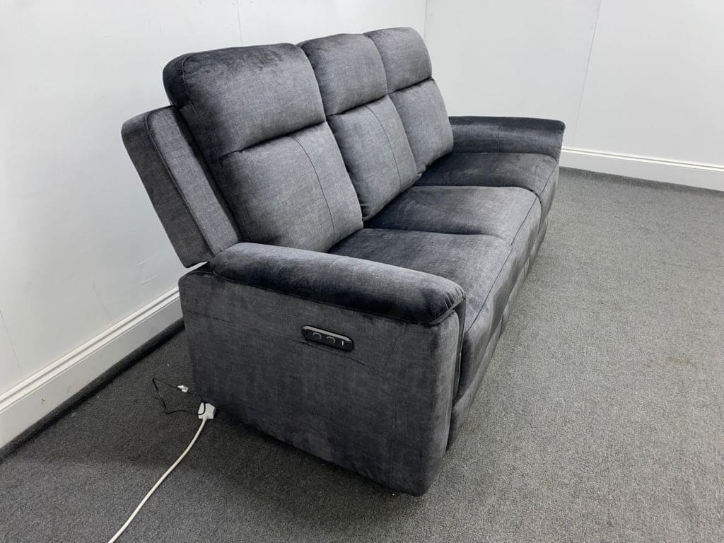 Orwell - Compact Charcoal Grey Velvet Electric / Power Reclining 3 Seater - USB Charging & Drinks Tray Table With Wireless Charging - Image 9