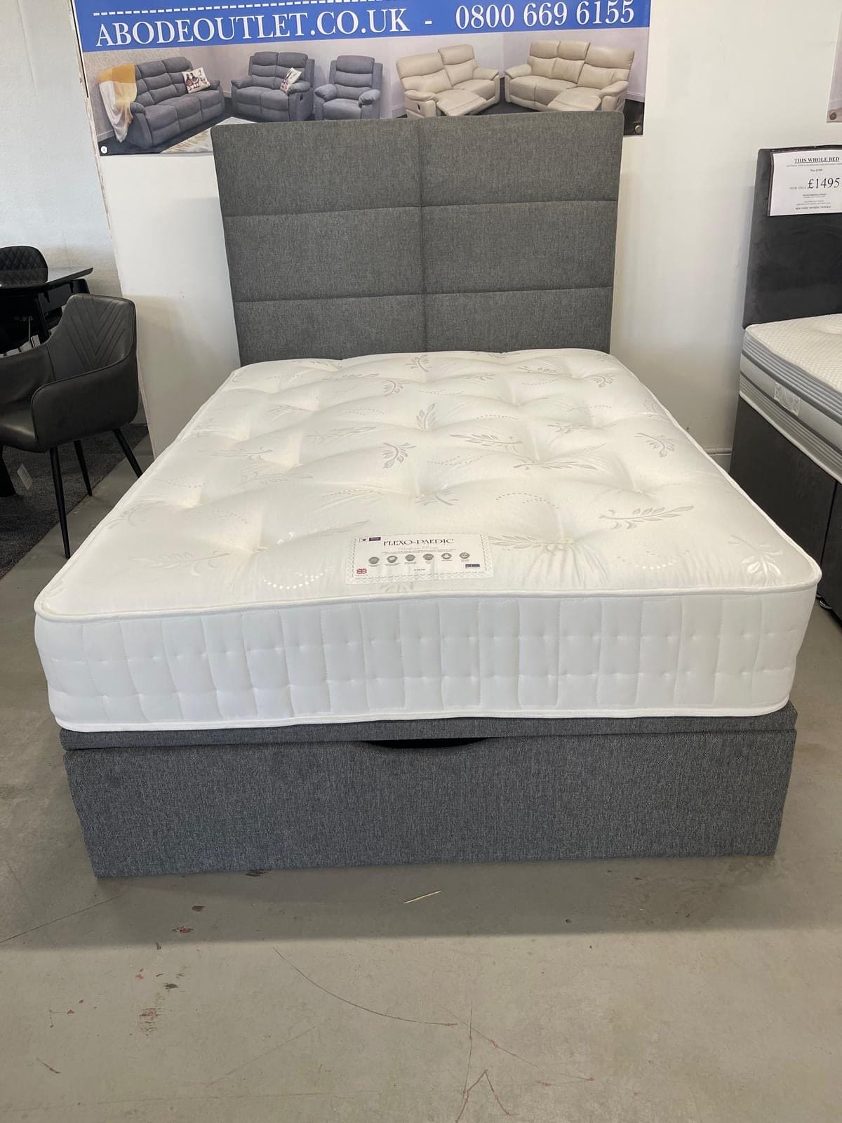 'Indulgence' Grey Fabric Ottoman Bed Frame & Firm Mattress Package - Available In 4'6ft Double or 5ft King - Image 12