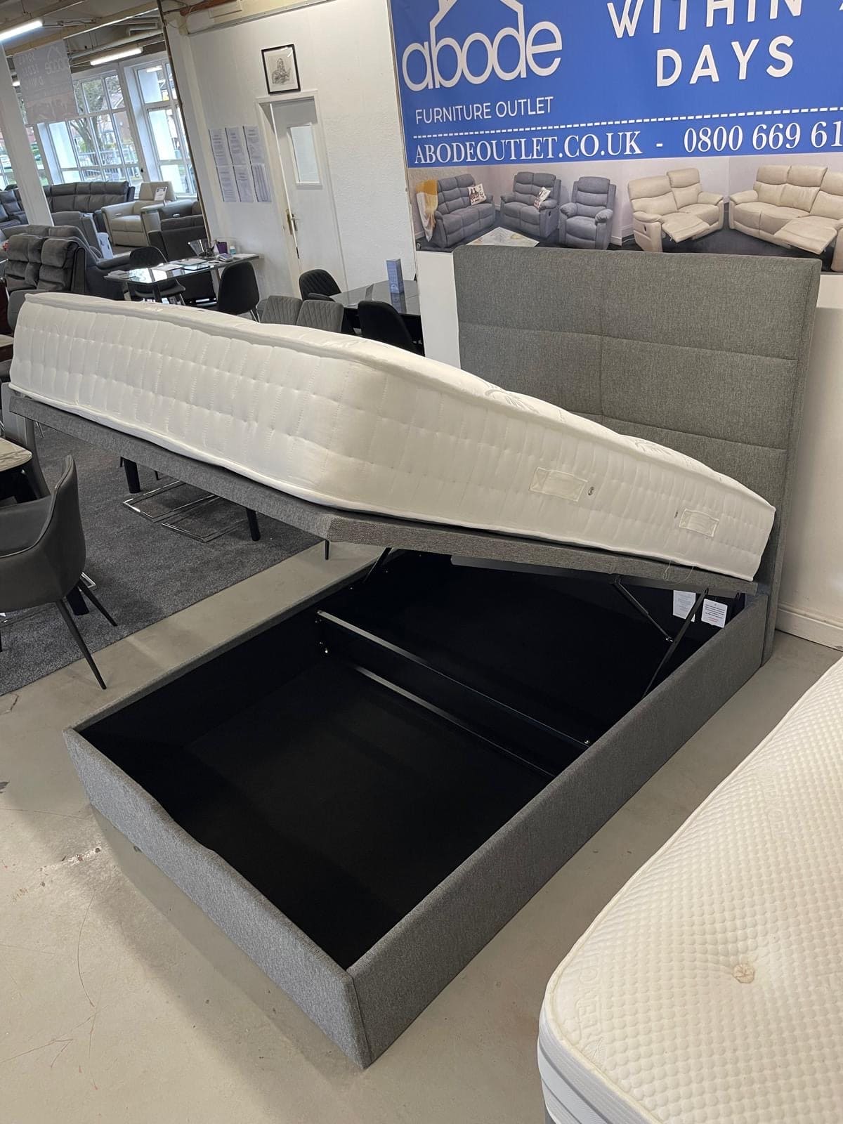 'Indulgence' Grey Fabric Ottoman Bed Frame & Firm Mattress Package - Available In 4'6ft Double or 5ft King - Image 7