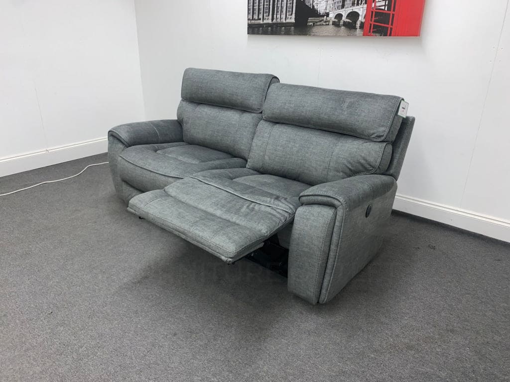 Portebello Electric Recliner Grey Fabric 3 Seater Sofa Wide Seat Model - Image 3