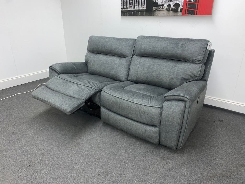 Portebello Electric Recliner Grey Fabric 3 Seater Sofa Wide Seat Model - Image 4