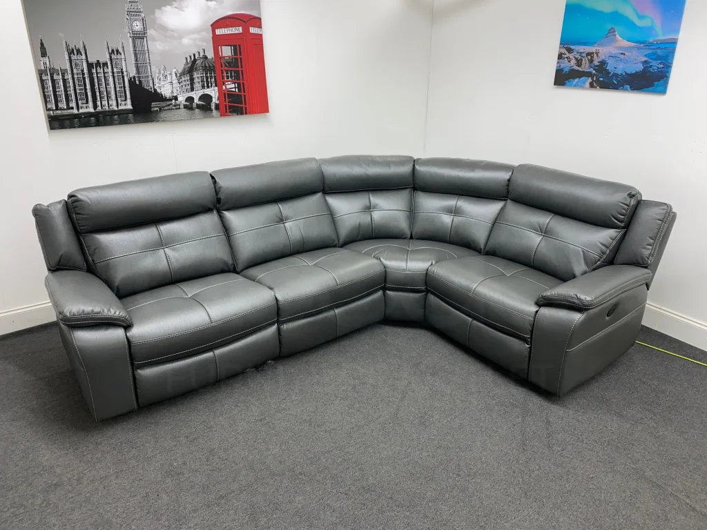 Parker Electric Recliner Grey Leather Reversible Corner Sofa - Image 10