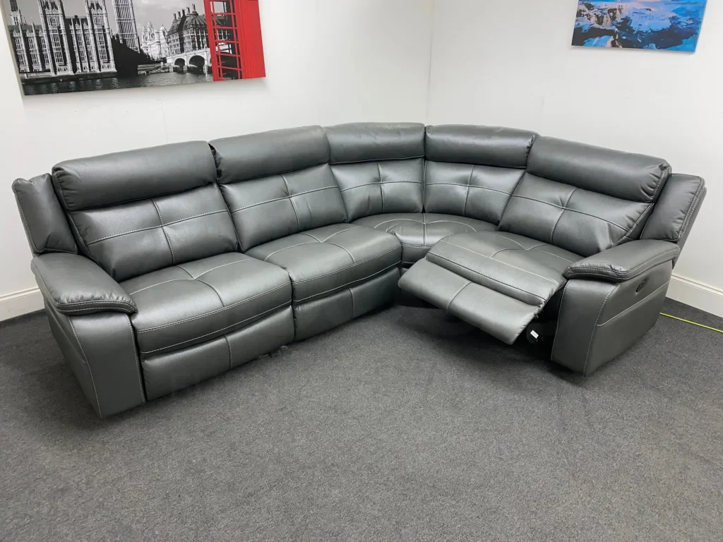 Parker Electric Recliner Grey Leather Reversible Corner Sofa - Image 11