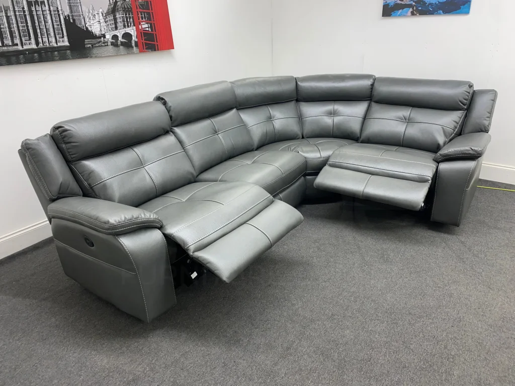 Parker Electric Recliner Grey Leather Reversible Corner Sofa - Image 12