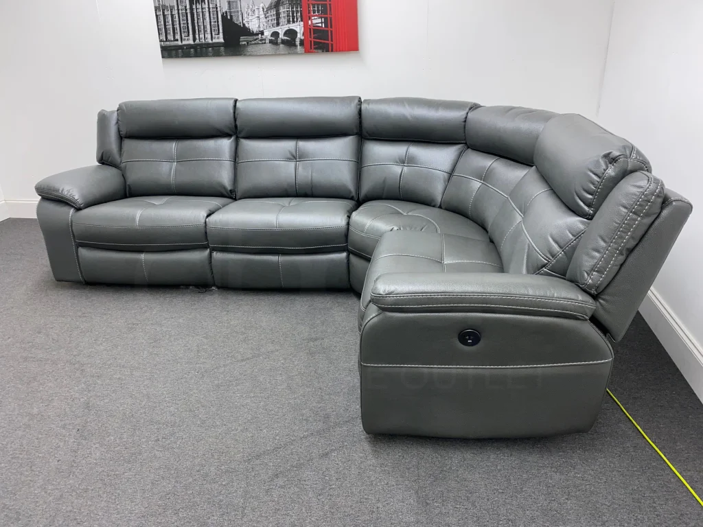 Parker Electric Recliner Grey Leather Reversible Corner Sofa - Image 15