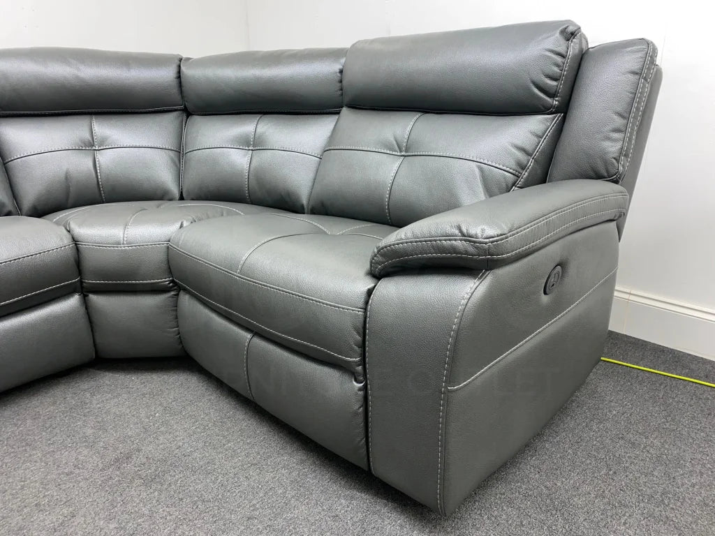Parker Electric Recliner Grey Leather Reversible Corner Sofa - Image 18