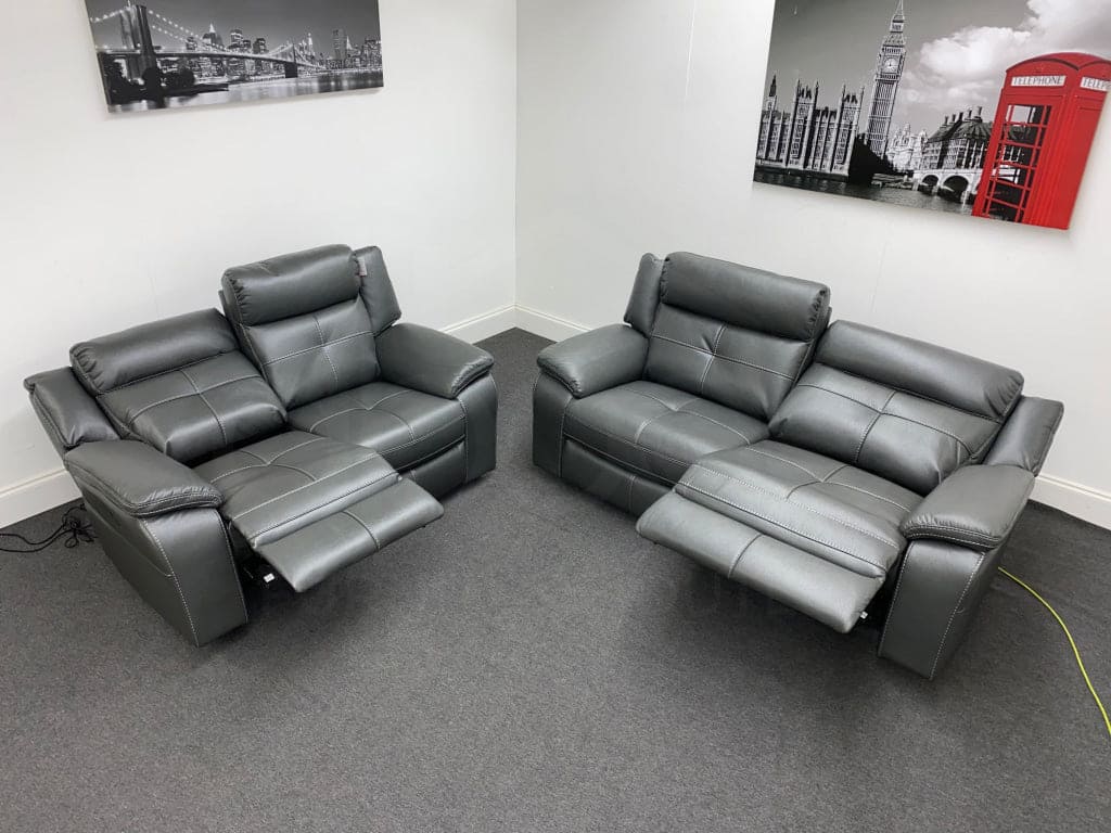 Limited Time Offer! Parker Electric Recliner Grey Leather 3+2 Seater Sofa Set - Image 11