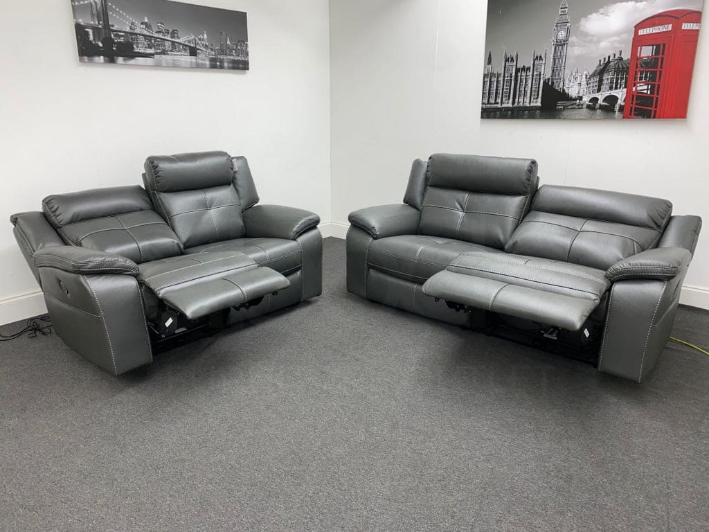 Limited Time Offer! Parker Electric Recliner Grey Leather 3+2 Seater Sofa Set - Image 3