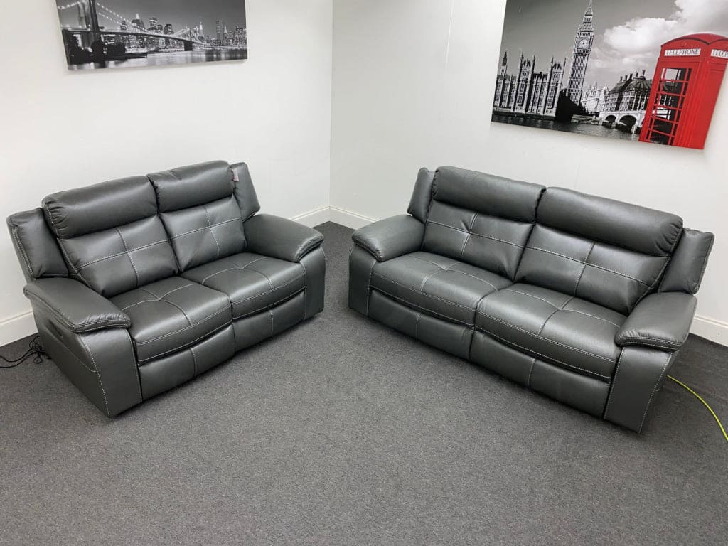 Limited Time Offer! Parker Electric Recliner Grey Leather 3+2 Seater Sofa Set - Image 7